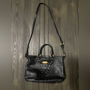 Brahmin Handbag Black Leather Black Strap / Handles Gold Hardware
